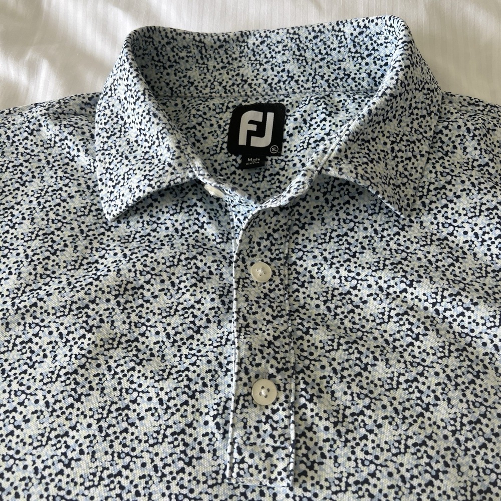 FootJoy FJ Golf Polo Shirt Blue White Abstract‎ Print Performance XL Stretch - Picture 3 of 9